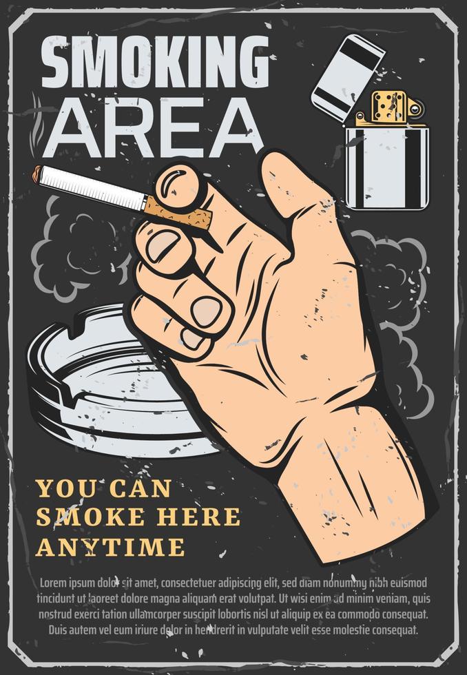 rökning område, cigarett i hand och lättare vektor