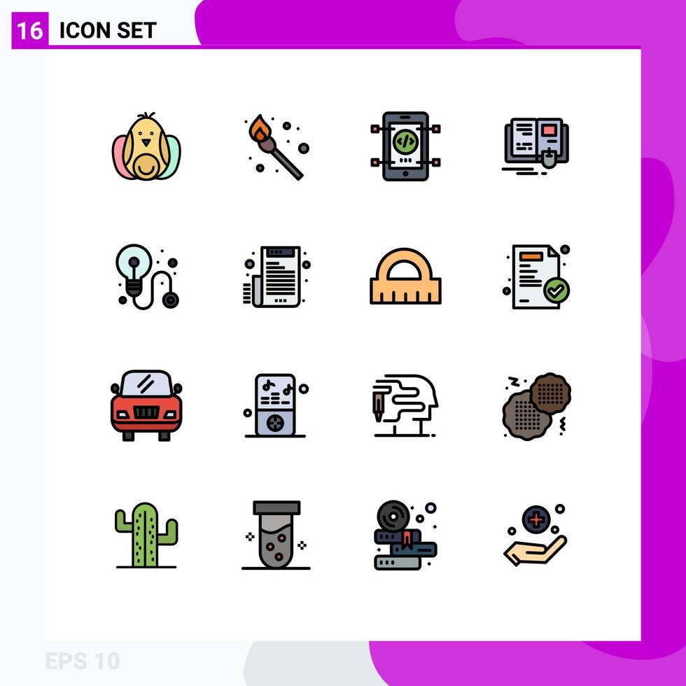 16 tematiska vektor platt Färg fylld rader och redigerbar symboler av bearbeta företag kodning mus utbildning redigerbar kreativ vektor design element