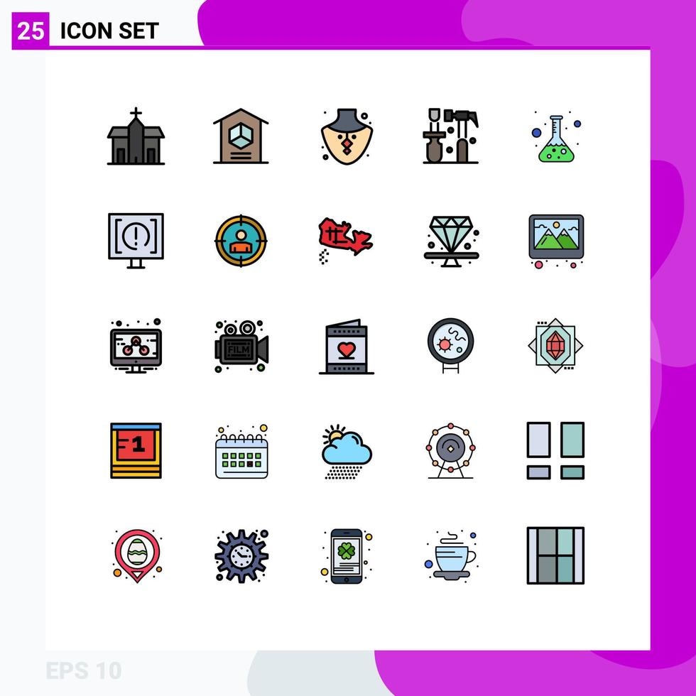 25 universell fylld linje platt färger uppsättning för webb och mobil tillämpningar verktyg hammare produkt konstruktion Smycken redigerbar vektor design element