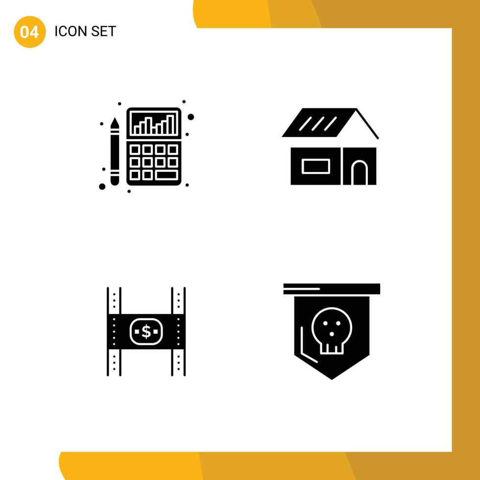 solides Glyphenpaket mit 4 universellen Symbolen für Buchhaltungsbudgetdiagramme zum Erstellen von filmbearbeitbaren Vektordesignelementen vektor