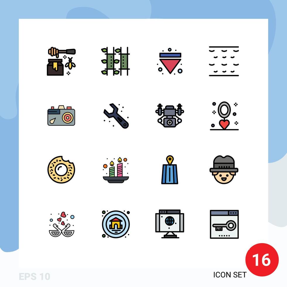 16 universelle, flache, farbgefüllte Linien für Web- und mobile Anwendungen vektor