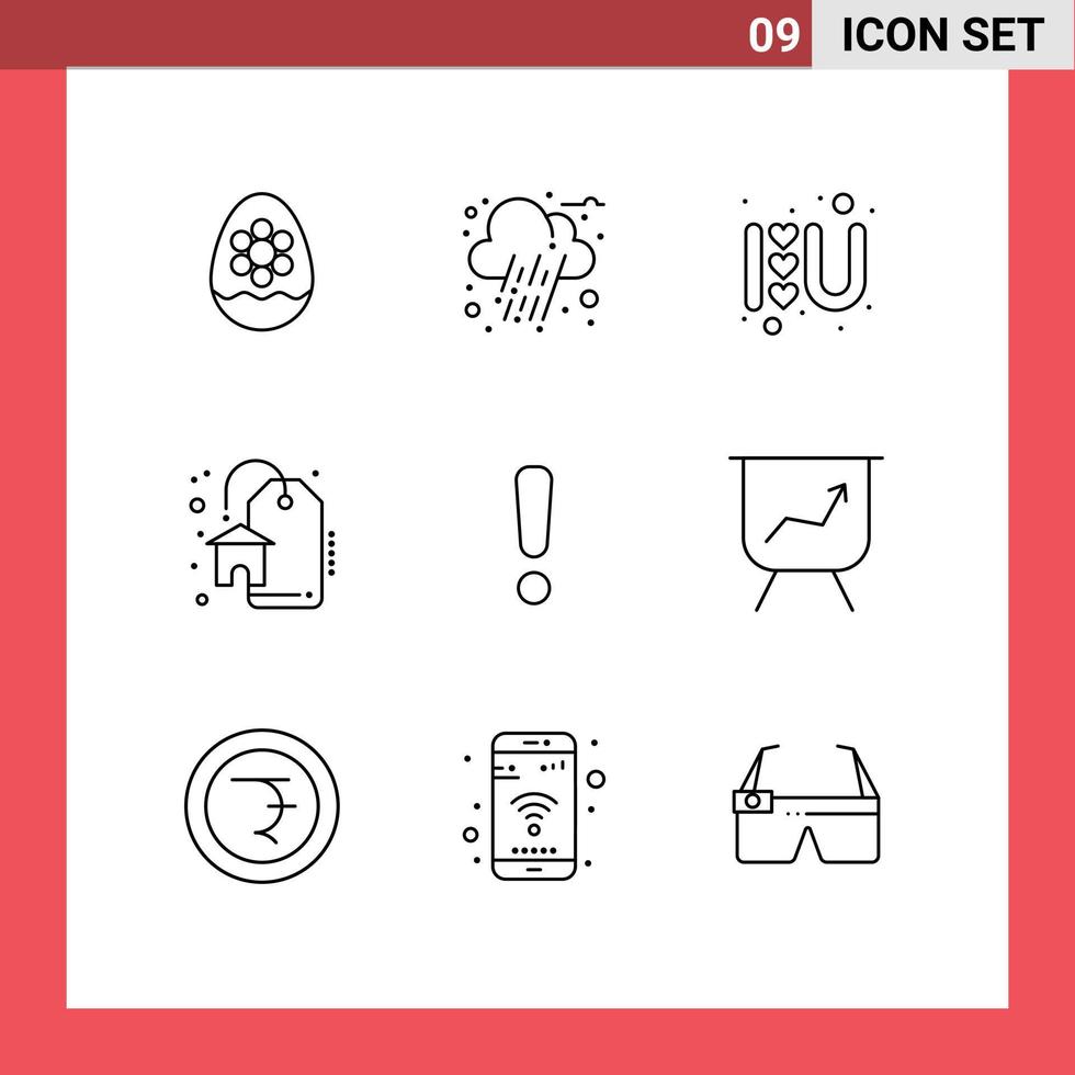 Gliederungspackung mit 9 universellen Symbolen für bearbeitbare Vektordesign-Elemente für Warnalarm-Herzverkaufsrabatt vektor
