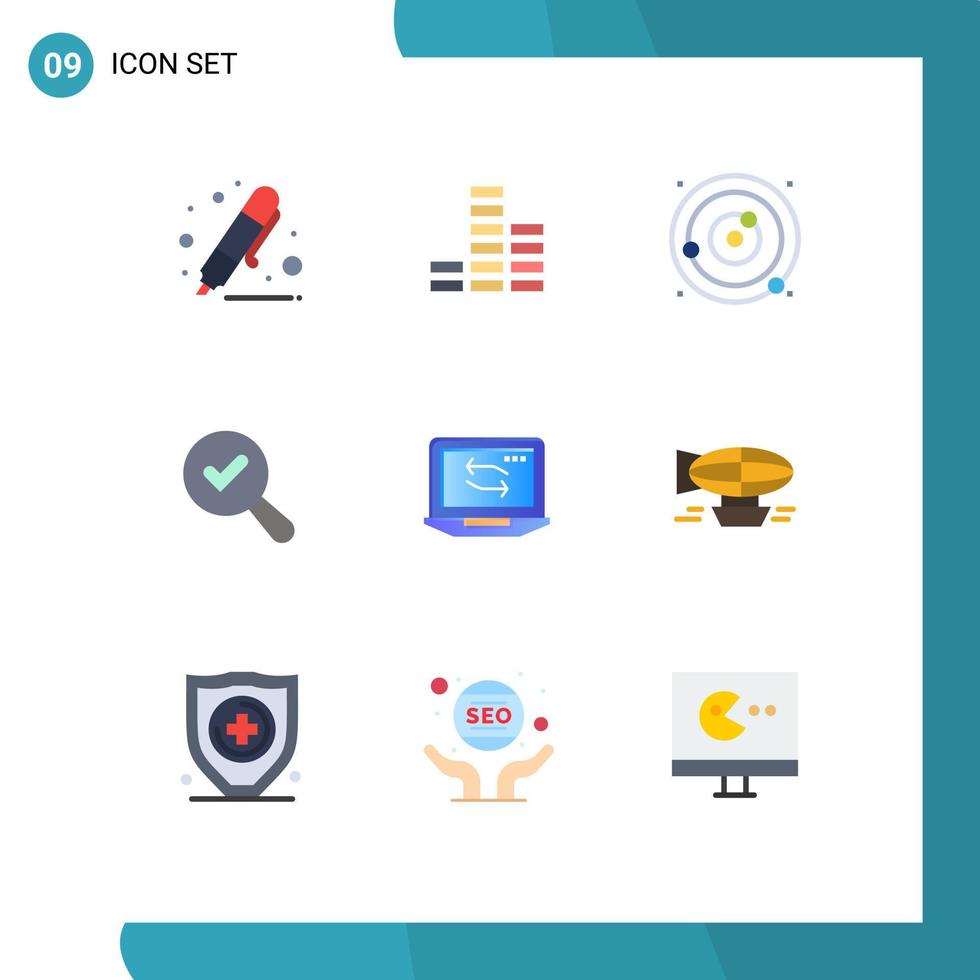 mobile schnittstelle flacher farbsatz von 9 piktogrammen von netzwerkansicht orbit suchkugel editierbare vektordesignelemente vektor