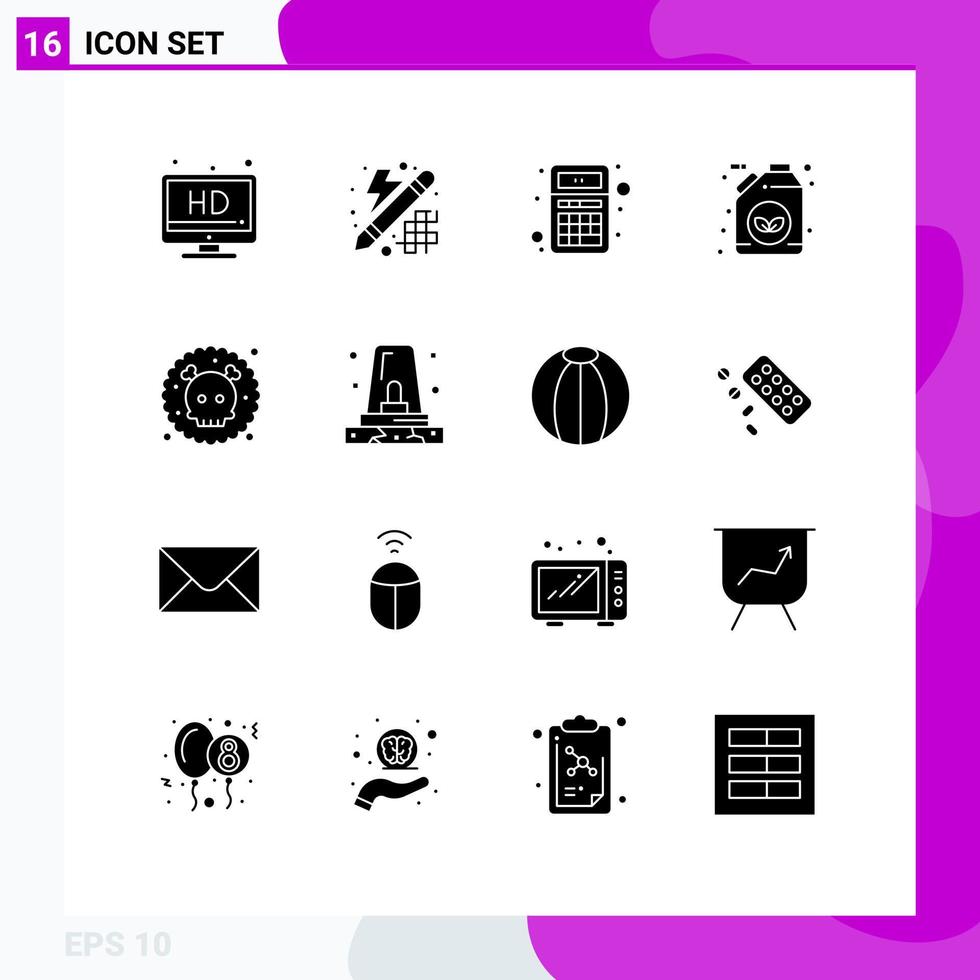 Stock Vector Icon Pack mit 16 Zeilenzeichen und Symbolen für giftige grüne App-Benzin-Bio-editierbare Vektordesign-Elemente