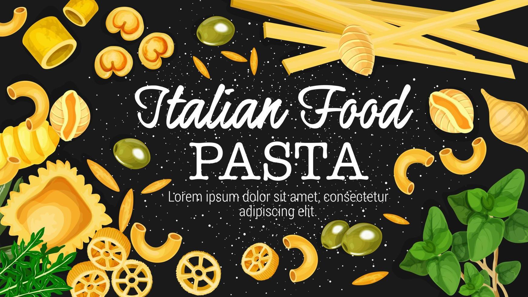 Italienische Pasta, Makkaroni und Ravioli mit Kräutern vektor