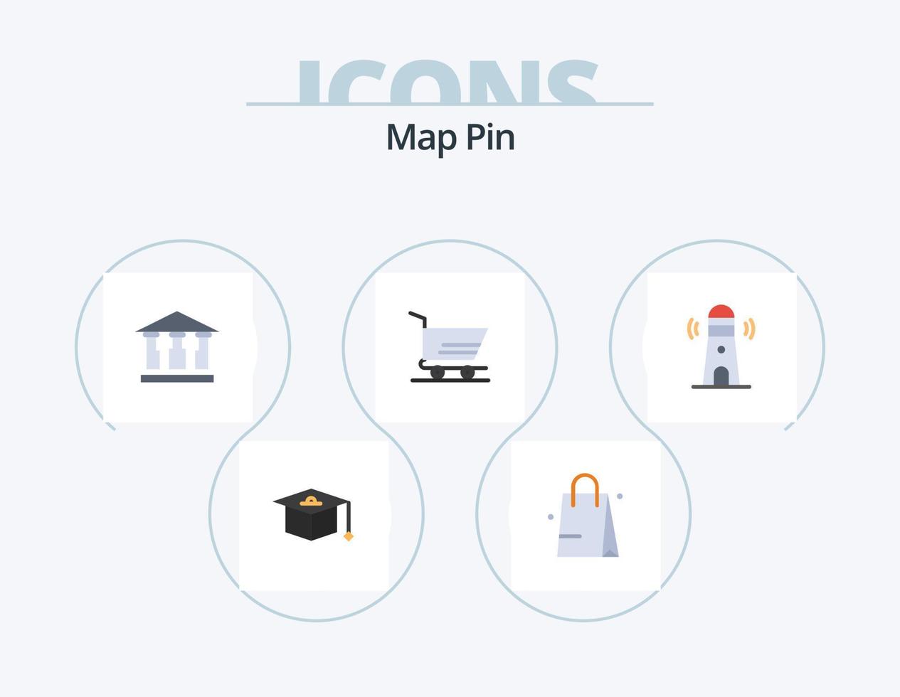 Karte Pin flach Icon Pack 5 Icon Design. . Turm. Geld. Leuchtturm. Strand vektor