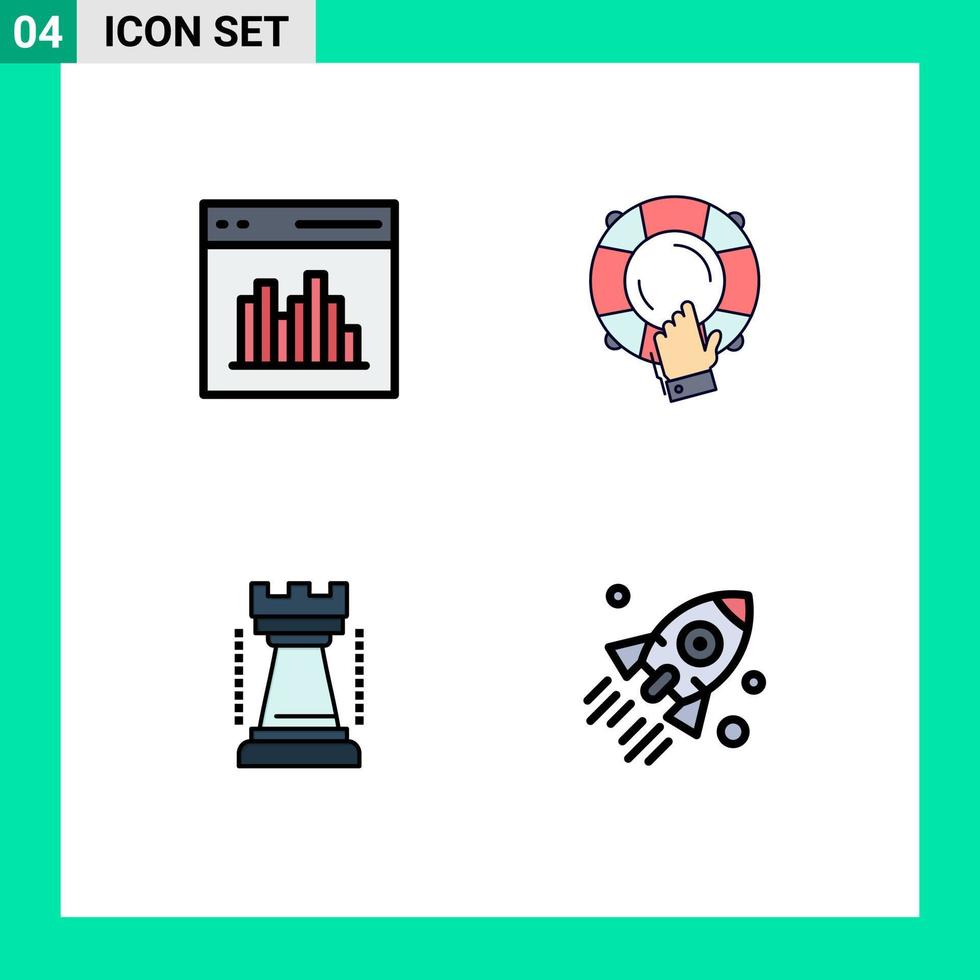 modern uppsättning av 4 fylld linje platt färger och symboler sådan som app livboj gränssnitt vakt spel redigerbar vektor design element
