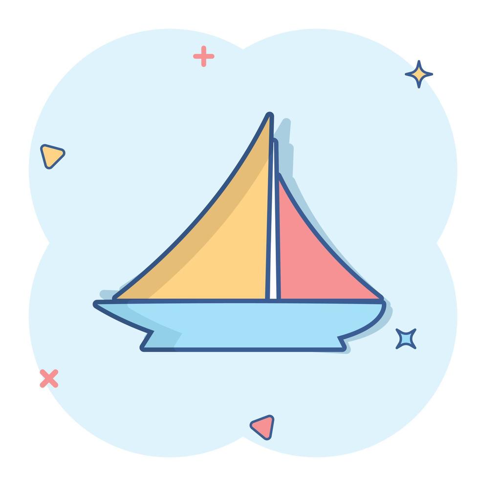fartyg kryssning tecken ikon i komisk stil. frakt båt vektor tecknad serie illustration på vit isolerat bakgrund. fartyg företag begrepp stänk effekt.