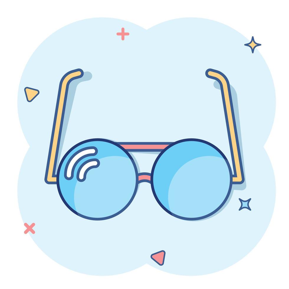 Vektor-Cartoon-Sonnenbrille-Symbol im Comic-Stil. Brillenzeichen-Illustrationspiktogramm. Sonnenbrille Business Splash-Effekt-Konzept. vektor