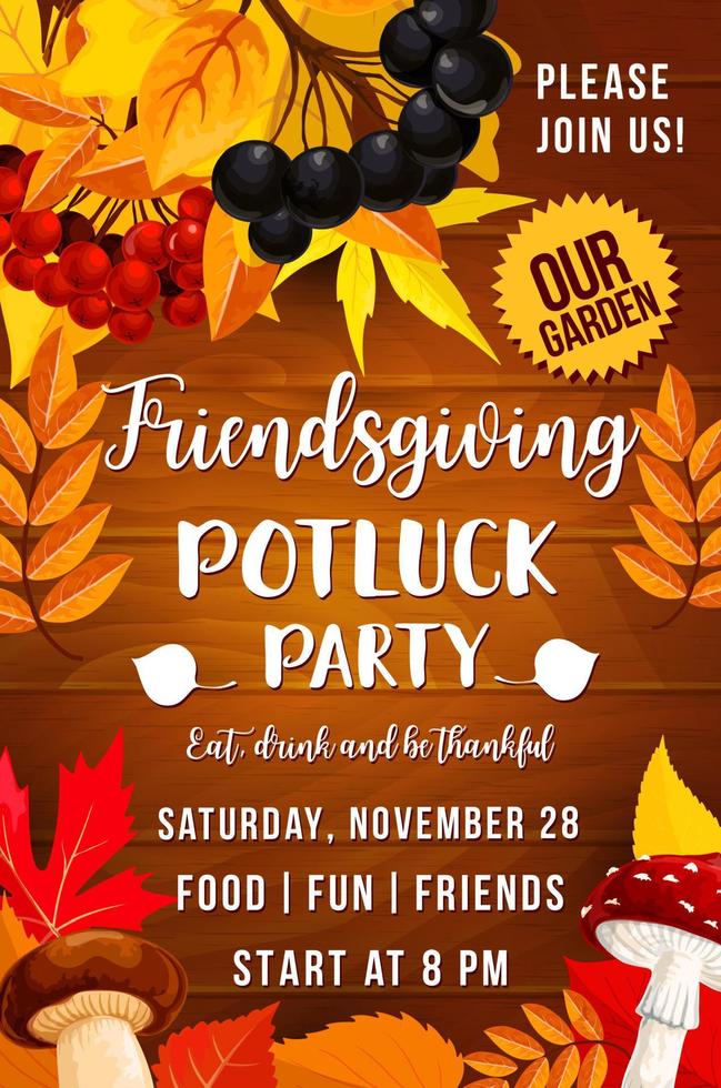 Friendsgiving Day Poster, Potluck Party vektor