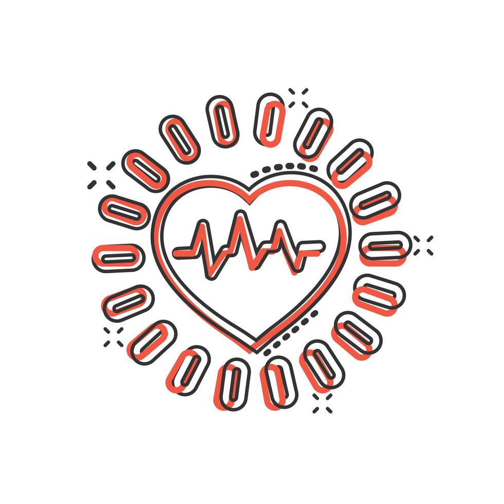 Symbol für arteriellen Blutdruck im Comic-Stil. Herzschlag-Monitor Cartoon-Vektor-Illustration auf isoliertem Hintergrund. Puls Diagnose Spritzeffekt Zeichen Geschäftskonzept. vektor