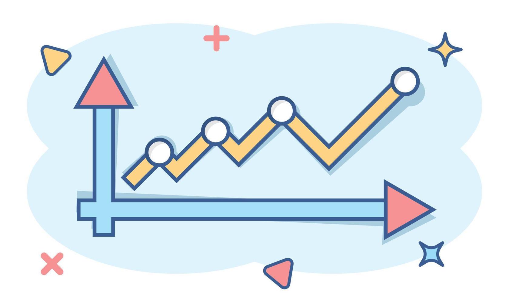 Markttrend-Ikone im Comic-Stil. Finanzwachstum Cartoon-Vektor-Illustration auf weißem Hintergrund isoliert. Splash-Effekt-Geschäftskonzept erhöhen. vektor