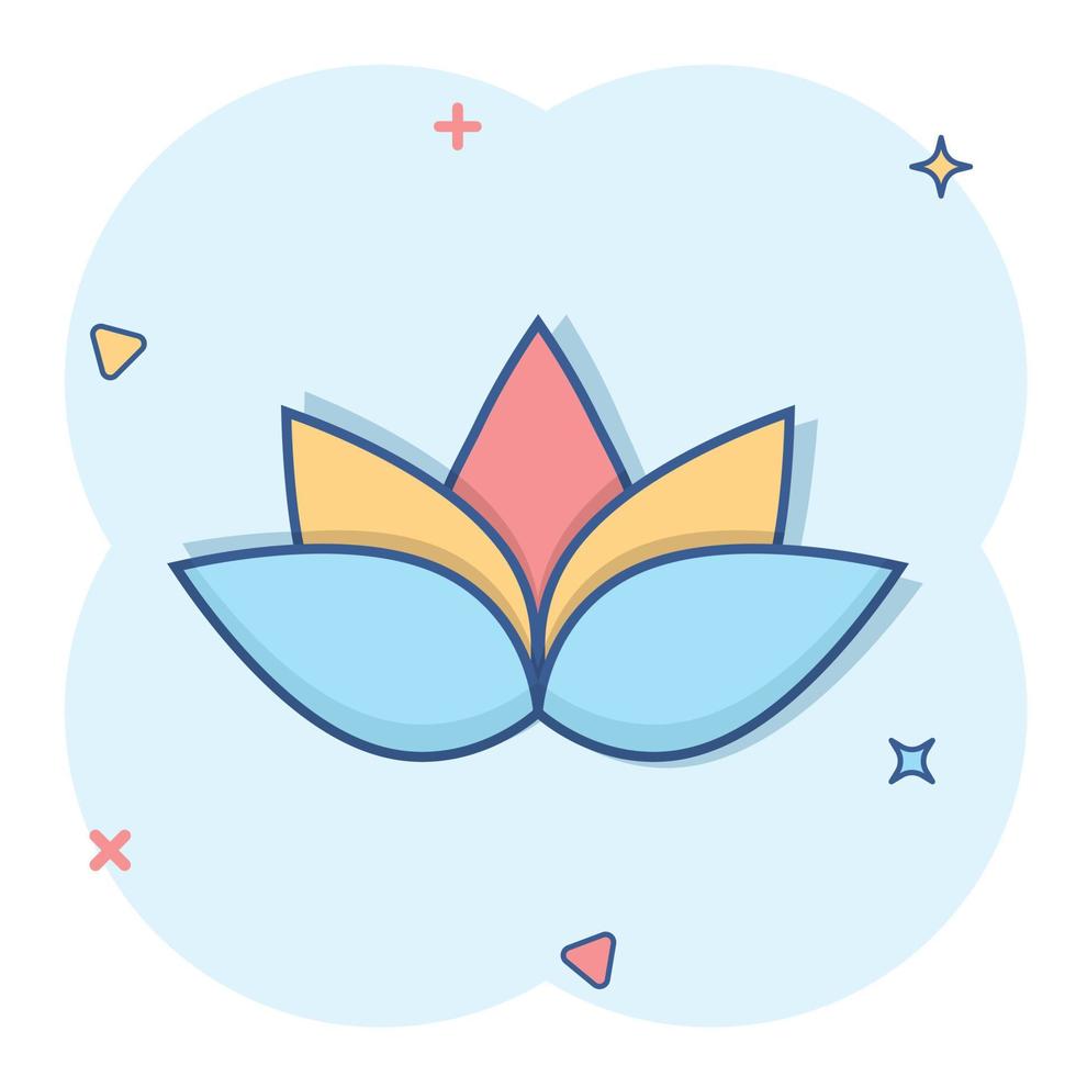 Lotus-Symbol im Comic-Stil. Blumenblattkarikatur-Vektorillustration auf weißem lokalisiertem Hintergrund. Geschäftskonzept für Blütenpflanzen-Splash-Effekt. vektor