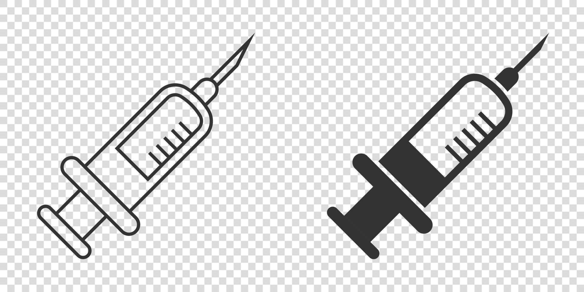 Spritzensymbol im flachen Stil. Coronavirus-Impfstoff-Injektionsvektorillustration auf isoliertem Hintergrund. Covid-19 Impfzeichen Geschäftskonzept. vektor