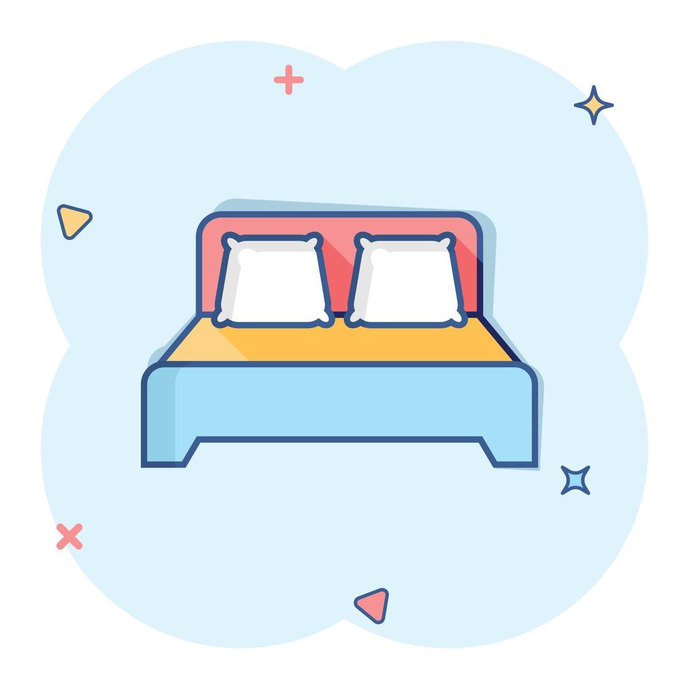 säng ikon i komisk stil. sömn sovrum vektor tecknad serie illustration piktogram. koppla av soffa företag begrepp stänk effekt.