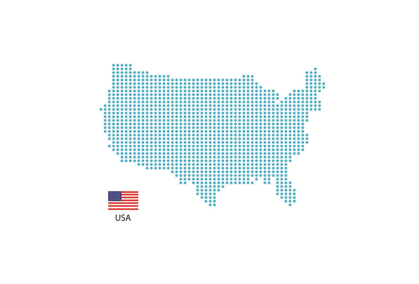 USA Karta design blå cirkel, vit bakgrund med USA flagga. vektor