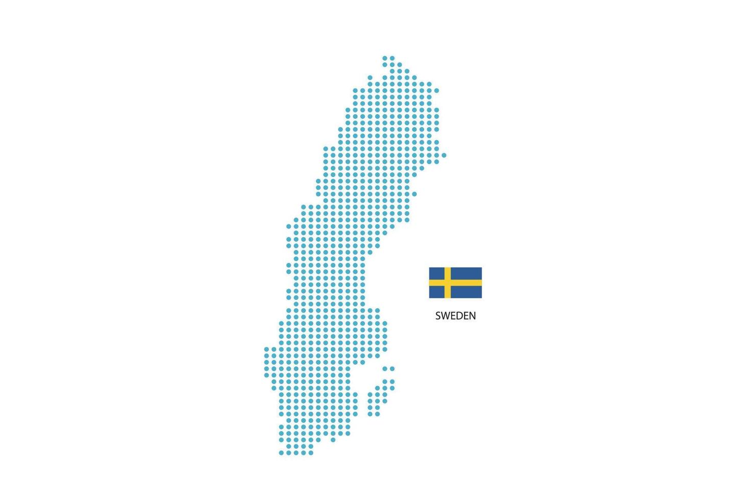 Schweden-Kartenentwurf blauer Kreis, weißer Hintergrund mit Schweden-Flagge. vektor