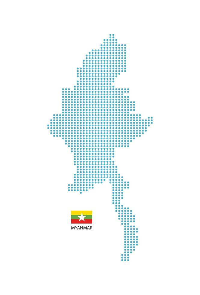 Myanmar-Kartendesign blauer Kreis, weißer Hintergrund mit Myanmar-Flagge. vektor
