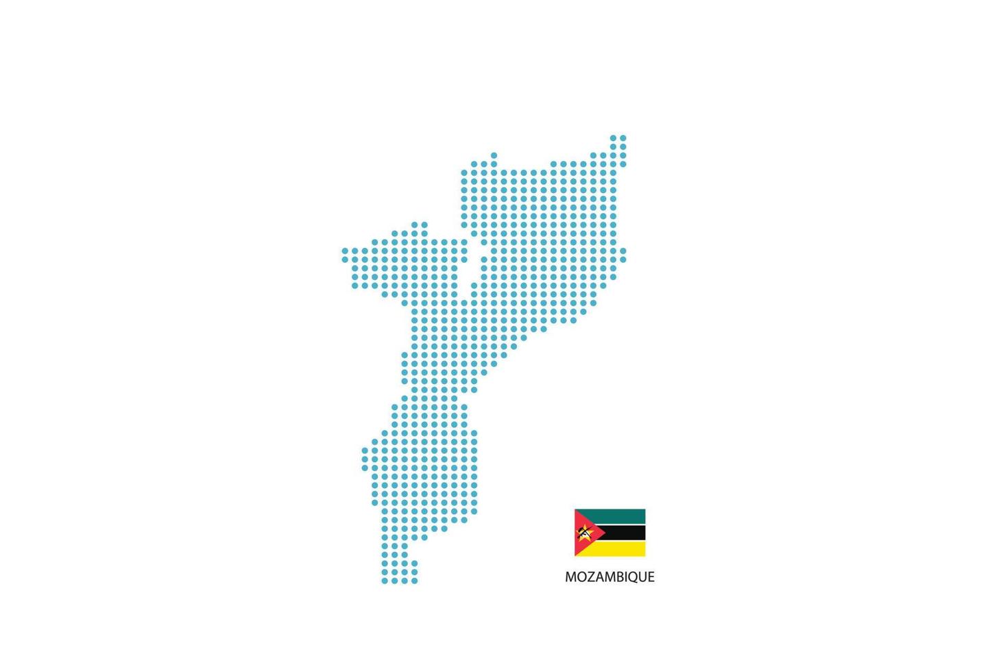Mosambik-Kartendesign blauer Kreis, weißer Hintergrund mit Mosambik-Flagge. vektor
