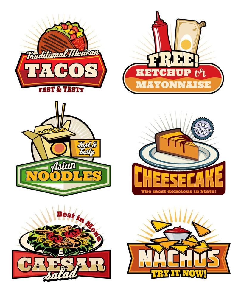 fast-food-retro-symbole mit snacks und desserts vektor