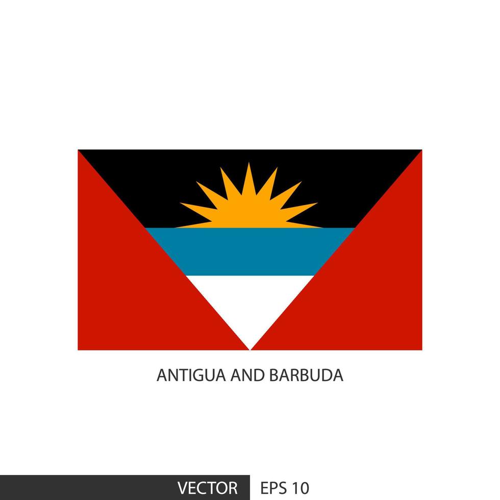 antigua und barbuda quadratische flagge auf weißem hintergrund und angeben ist vektor eps10.
