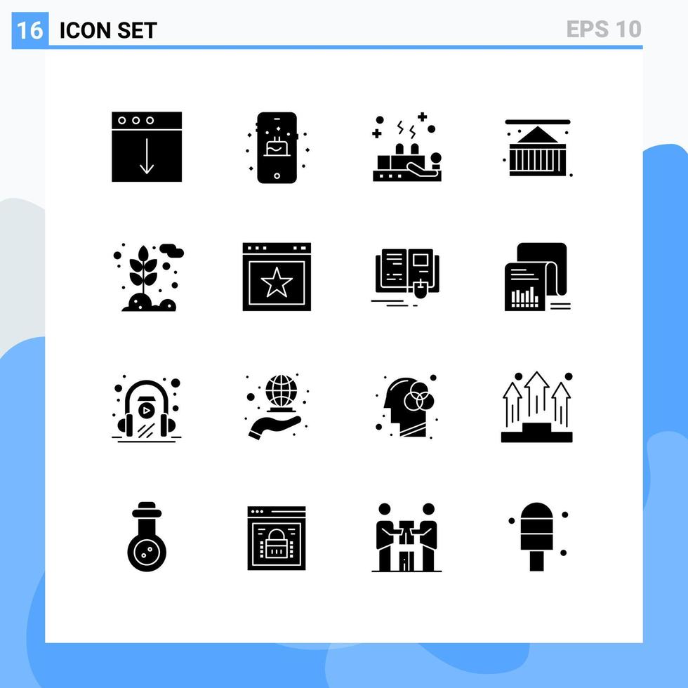 Satz von 16 kommerziellen soliden Glyphenpaketen für die Pflanzenlandwirtschaft, die das Stadtleben heilt, editierbare Vektordesign-Elemente vektor