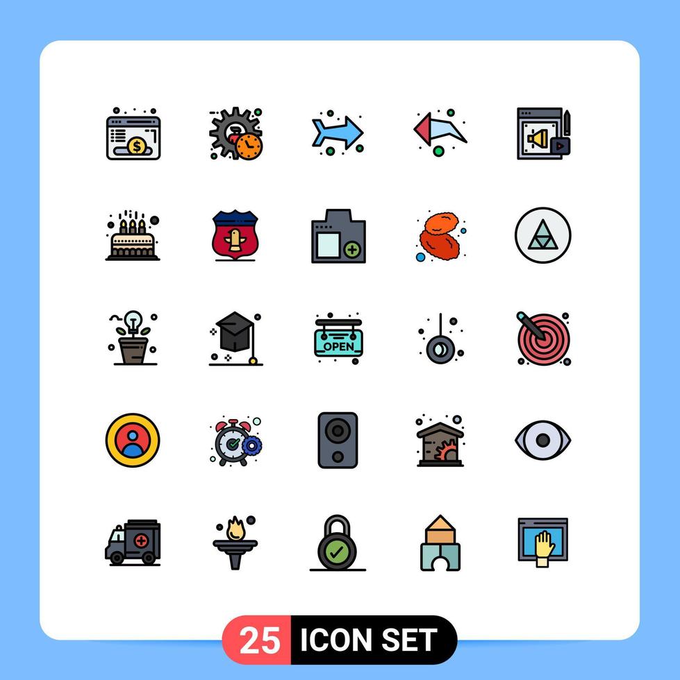 25 fylld linje platt Färg begrepp för webbplatser mobil och appar kaka megafon tid högt hailer webb redigerbar vektor design element