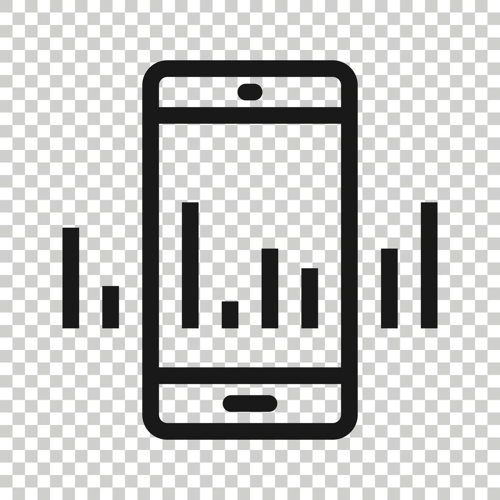 Telefon-Diagramm-Symbol im flachen Stil. Smartphone-Wachstumsstatistik-Vektorillustration auf weißem isoliertem Hintergrund. Geschäftskonzept für Gadget-Analysen. vektor