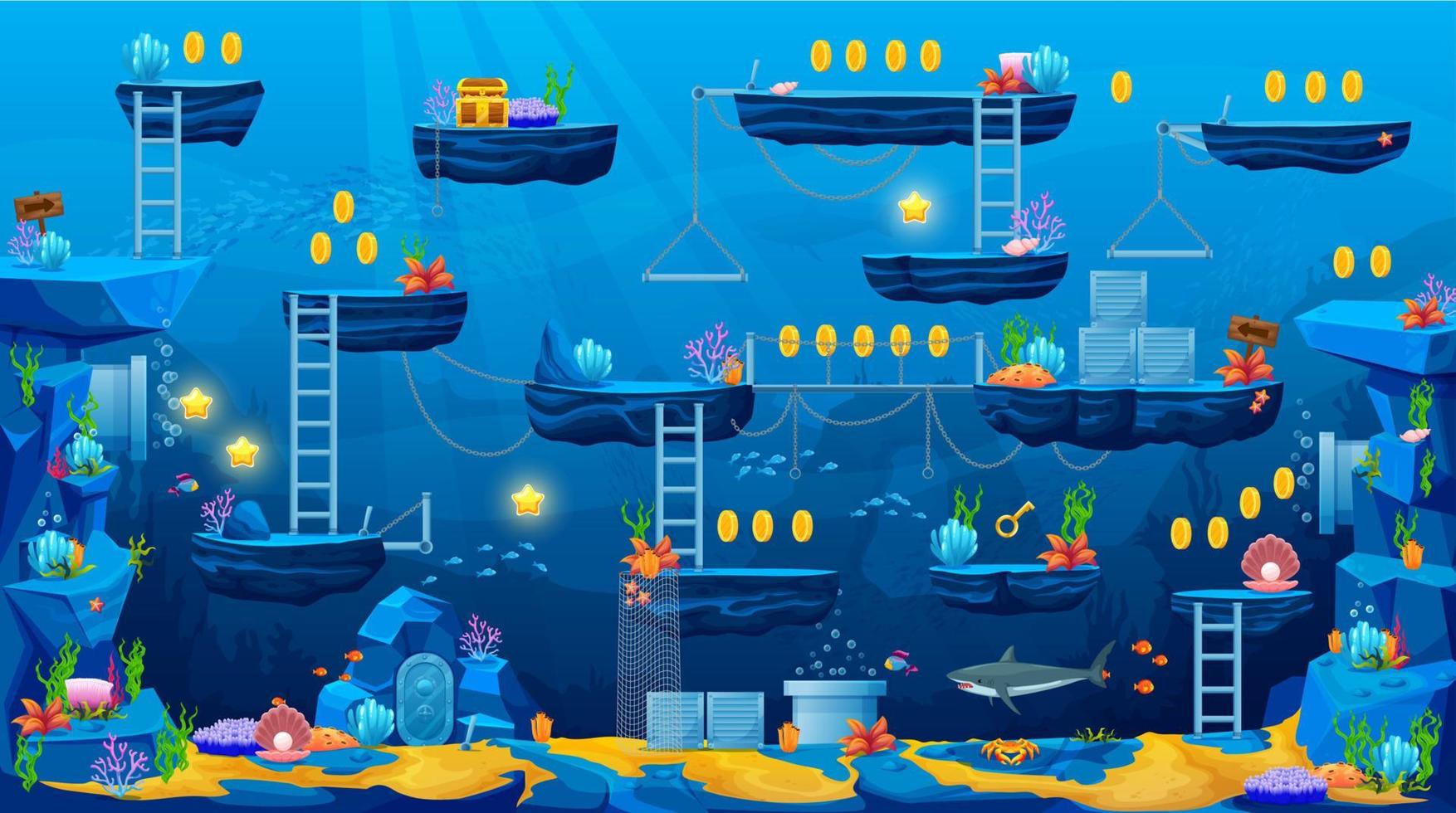 2D-Arcade-Spiel Unterwasserlandschaftsschnittstelle vektor
