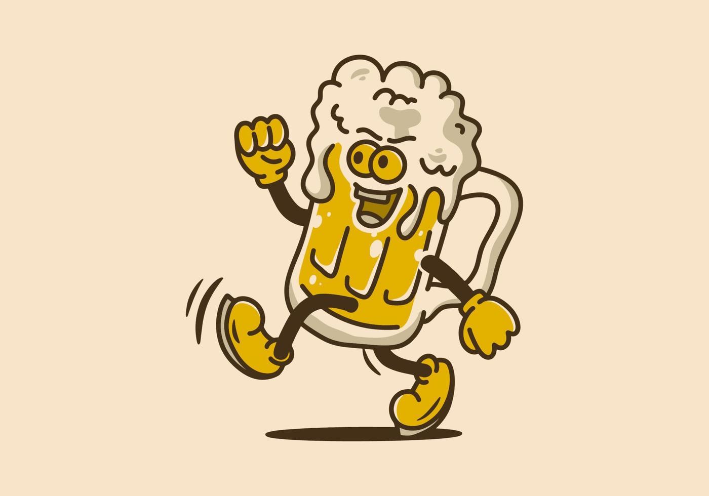 Illustrationsdesign von Bierkrügen mit Füßen und Händen und fröhlichen Gesichtern vektor