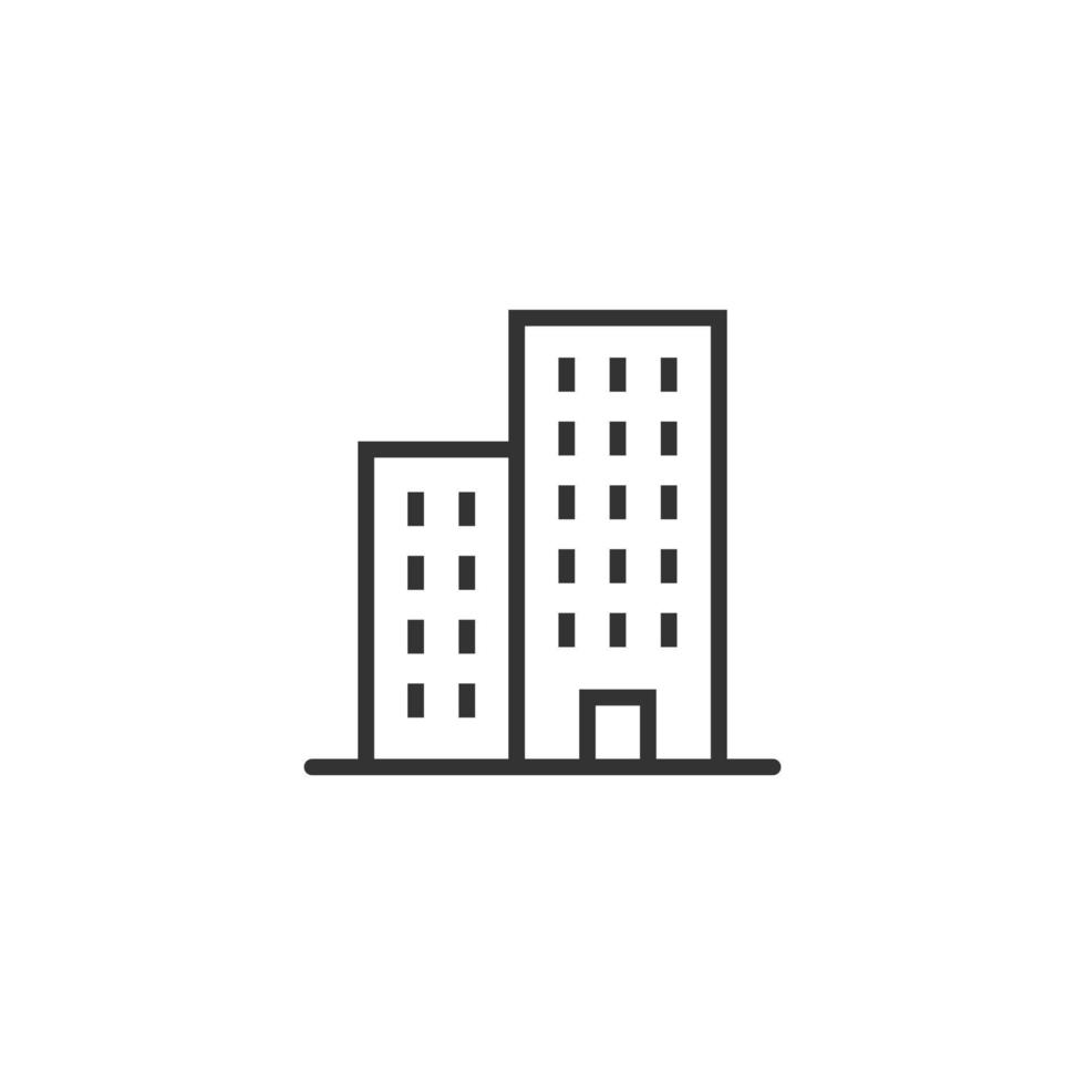 Gebäudesymbol im flachen Stil. Stadtwolkenkratzerwohnungs-Vektorillustration auf weißem lokalisiertem Hintergrund. Geschäftskonzept des Stadtturms. vektor