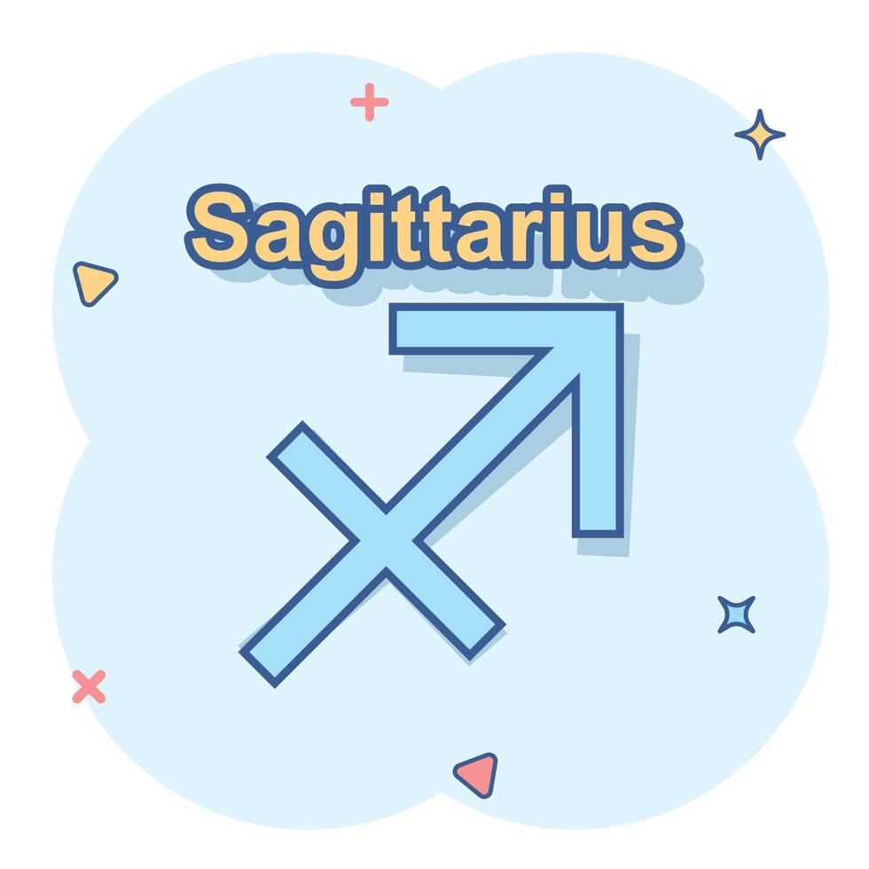 vektor tecknad serie sagittarius zodiaken ikon i komisk stil. astrologi tecken illustration piktogram. sagittarius horoskop företag stänk effekt begrepp.