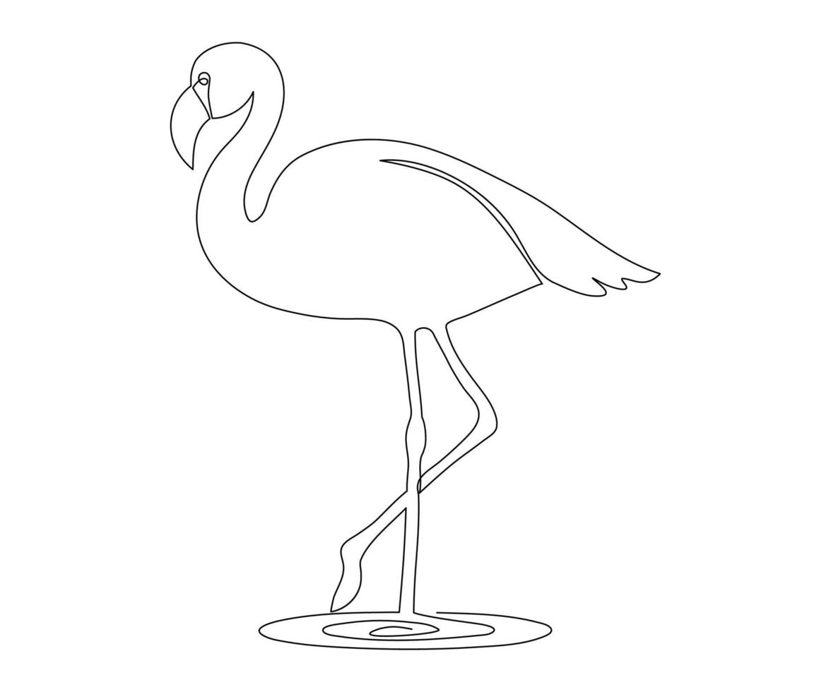 abstrakt svart och vit svartvit flamingo logotyp. ritad för hand mono linje, ett linje konst vektor