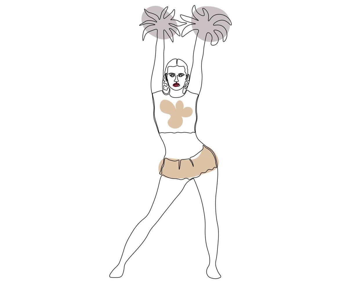 Cheerleader-Mädchen gezeichnet mit einer Monoline, einer Strichzeichnung, Kontur, Logo vektor