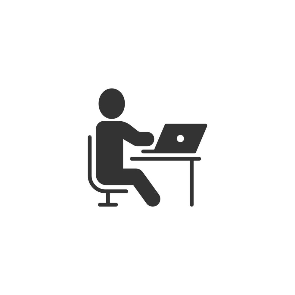 Menschen mit Laptop-Computer-Symbol im flachen Stil. pc-benutzervektorillustration auf weißem lokalisiertem hintergrund. Büroleiter Geschäftskonzept. vektor