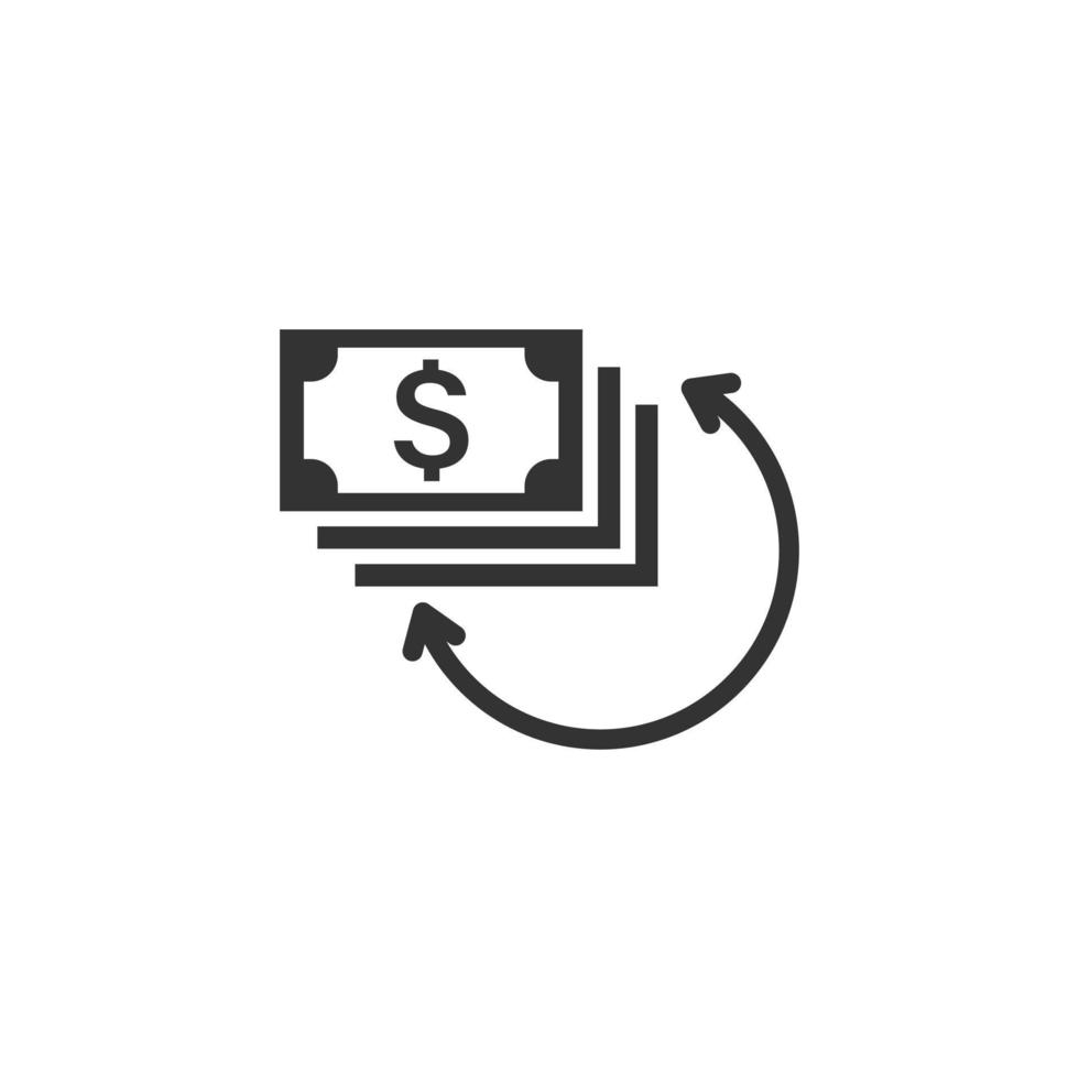 Symbol für die Erhöhung der Einkommensrate im flachen Stil. Finanzleistungsvektorillustration auf weißem lokalisiertem Hintergrund. Münze mit Wachstumspfeil Geschäftskonzept. vektor