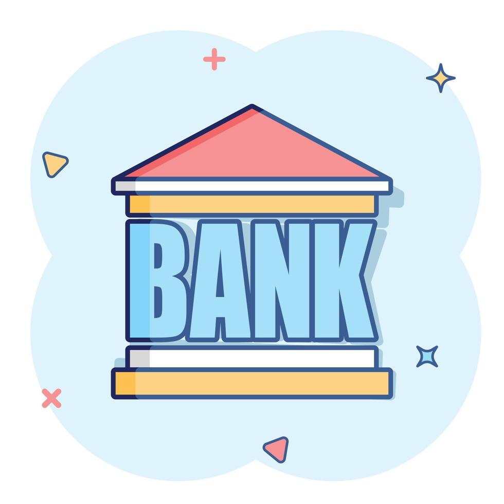 Vektor-Cartoon-Bankgebäude-Symbol im Comic-Stil. Bank Zeichen Abbildung Piktogramm. Geschäftskonzept Splash-Effekt aufbauen. vektor