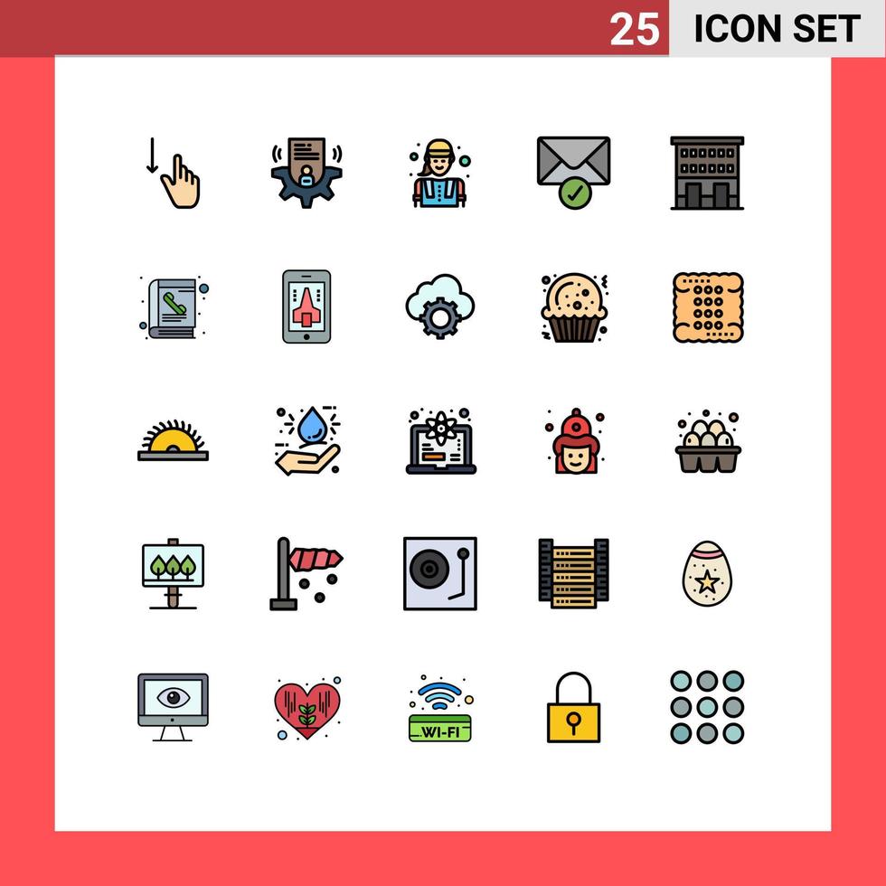 grupp av 25 fylld linje platt färger tecken och symboler för hus verifiering kort skickade arbetstagare redigerbar vektor design element