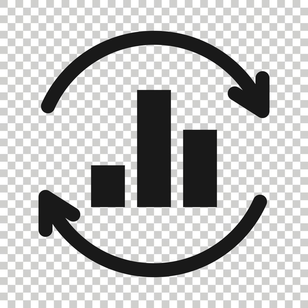 wachsendes Balkendiagramm-Symbol im flachen Stil. Erhöhen Sie die Pfeilvektorillustration auf weißem, isoliertem Hintergrund. Infografik Fortschritt Geschäftskonzept. vektor