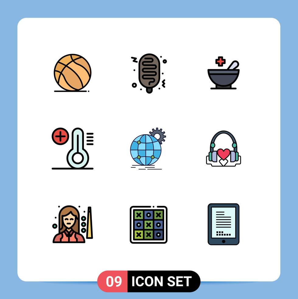 modern uppsättning av 9 fylld linje platt färger pictograph av redskap klot patient företag temperatur redigerbar vektor design element