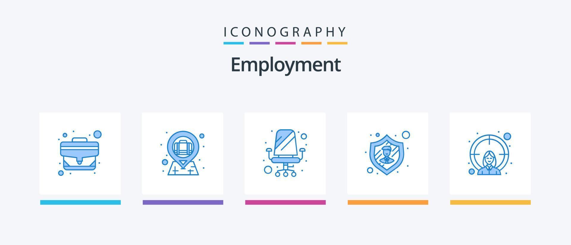 Beschäftigung blau 5 Icon Pack inklusive Ziel. Mitarbeiter. Stuhl. Sicherheit. Mitarbeiter. kreatives Symboldesign vektor