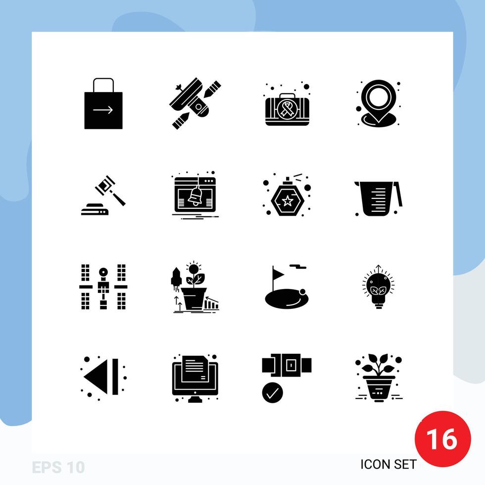 redigerbar vektor linje packa av 16 enkel fast glyfer av plats plats satellit hållare fall redigerbar vektor design element