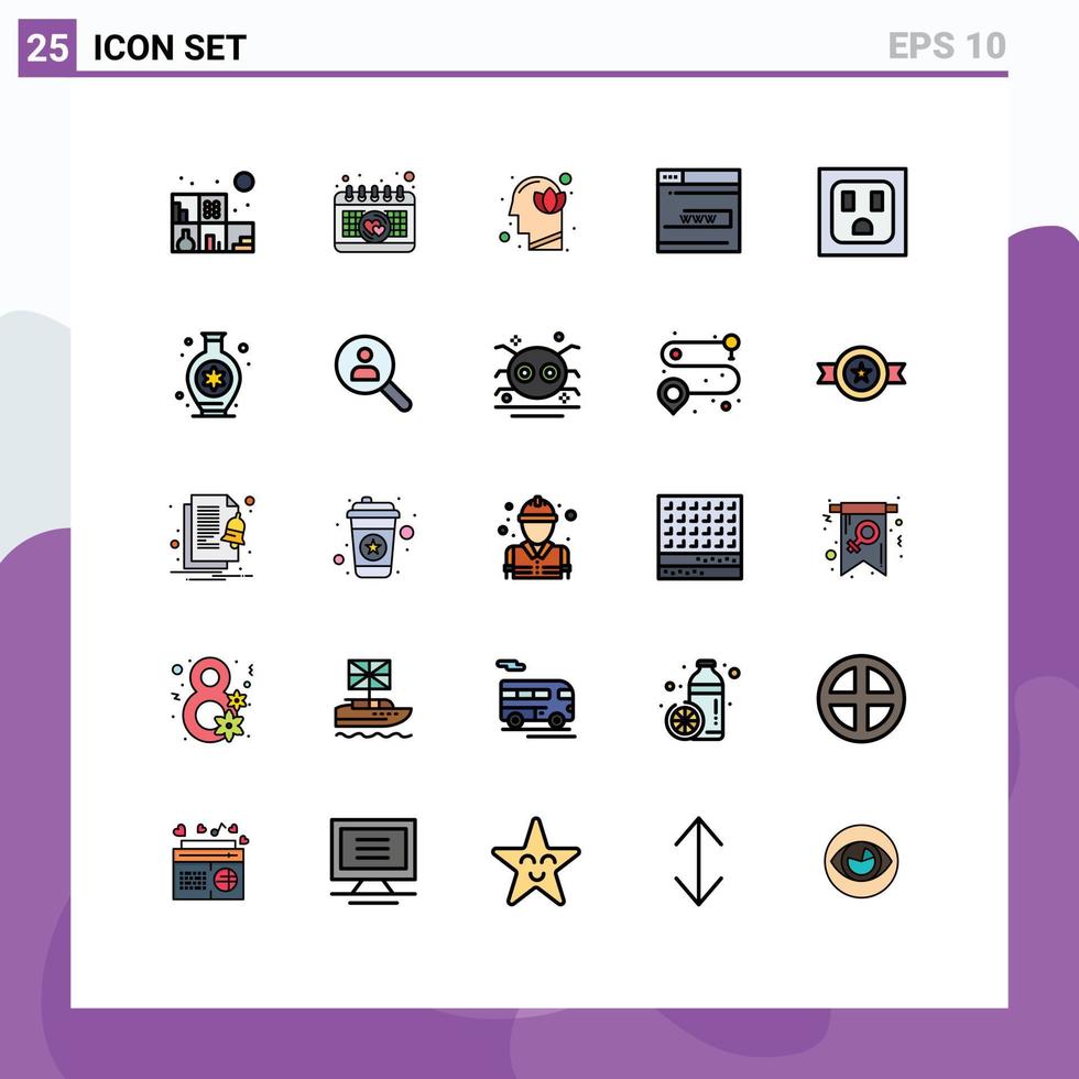 fylld linje platt Färg packa av 25 universell symboler av uttag www huvud hemsida form redigerbar vektor design element