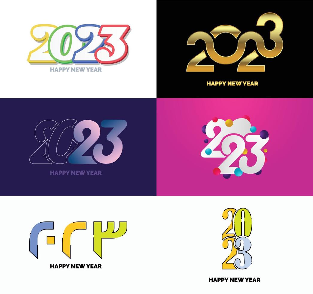 große reihe von 2023 frohes neues jahr logo text design 2023 zahlenentwurfsvorlage vektor