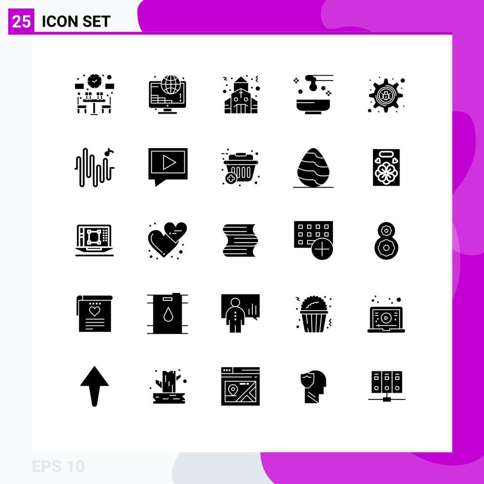piktogram uppsättning av 25 enkel fast glyfer av hacker yoga byggnad spa honung redigerbar vektor design element