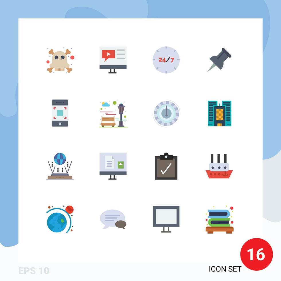 modern uppsättning av 16 platt färger pictograph av smartphone kamera Allt dag stift service redigerbar packa av kreativ vektor design element