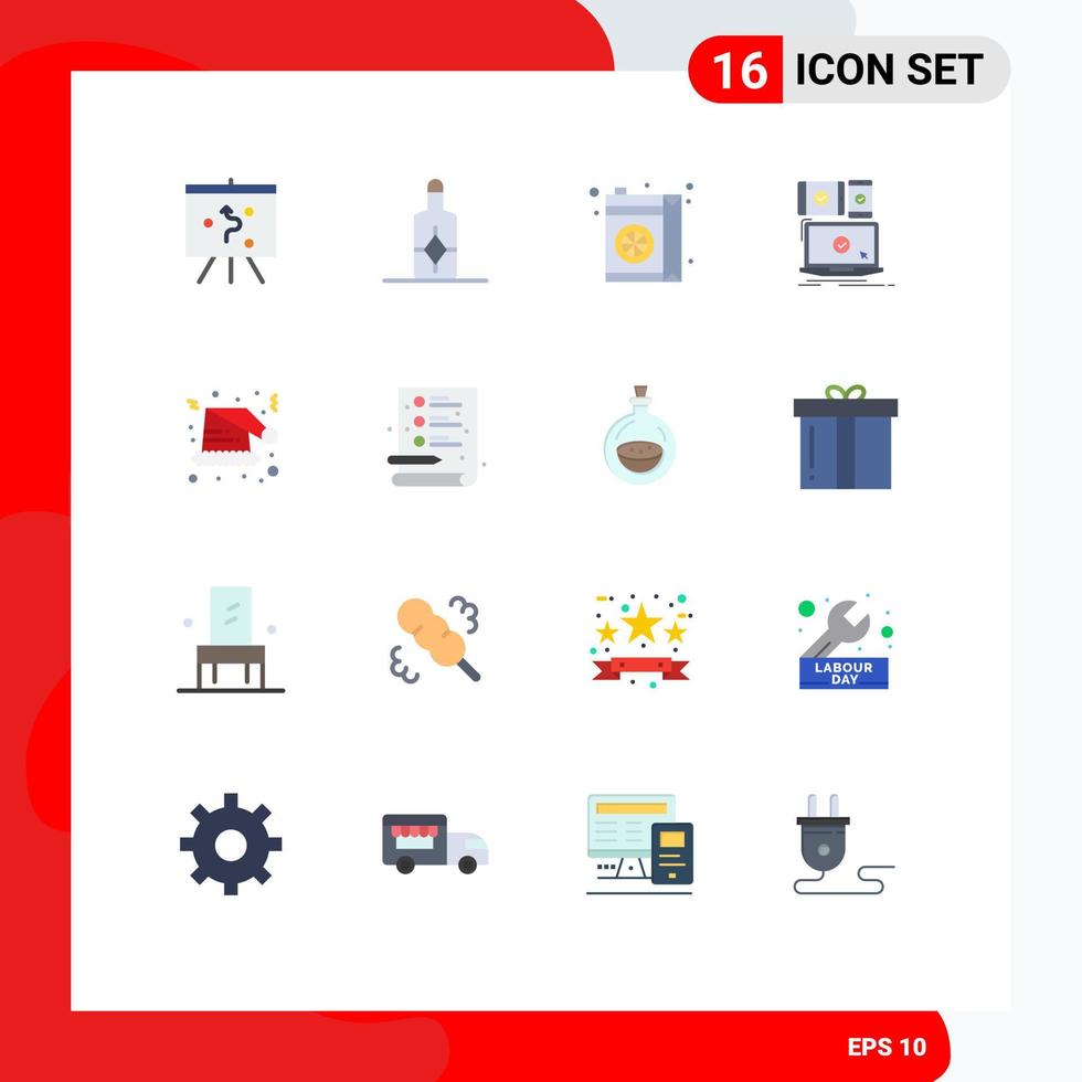 16 universell platt Färg tecken symboler av santa jul juice teknologi mobil redigerbar packa av kreativ vektor design element