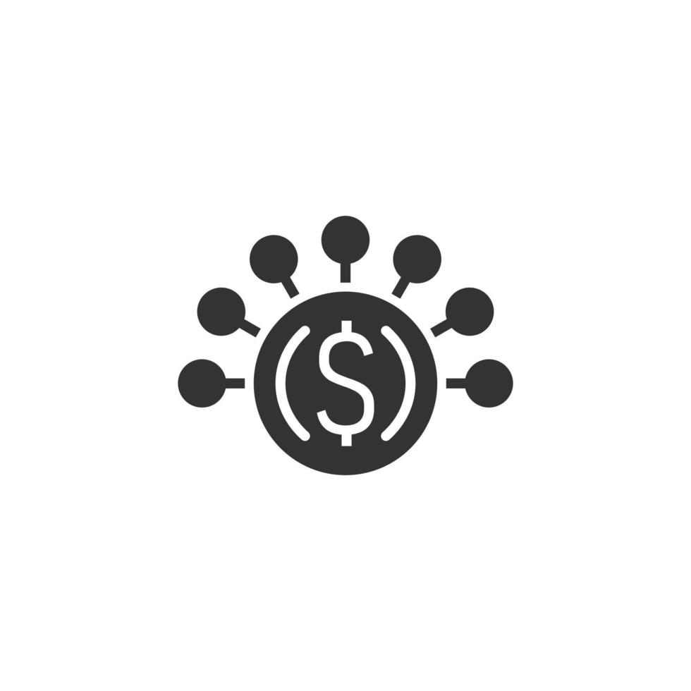 Geldeinnahmen-Symbol im flachen Stil. Dollar-Münzen-Vektor-Illustration auf weißem Hintergrund isoliert. Finanzstruktur Geschäftskonzept. vektor