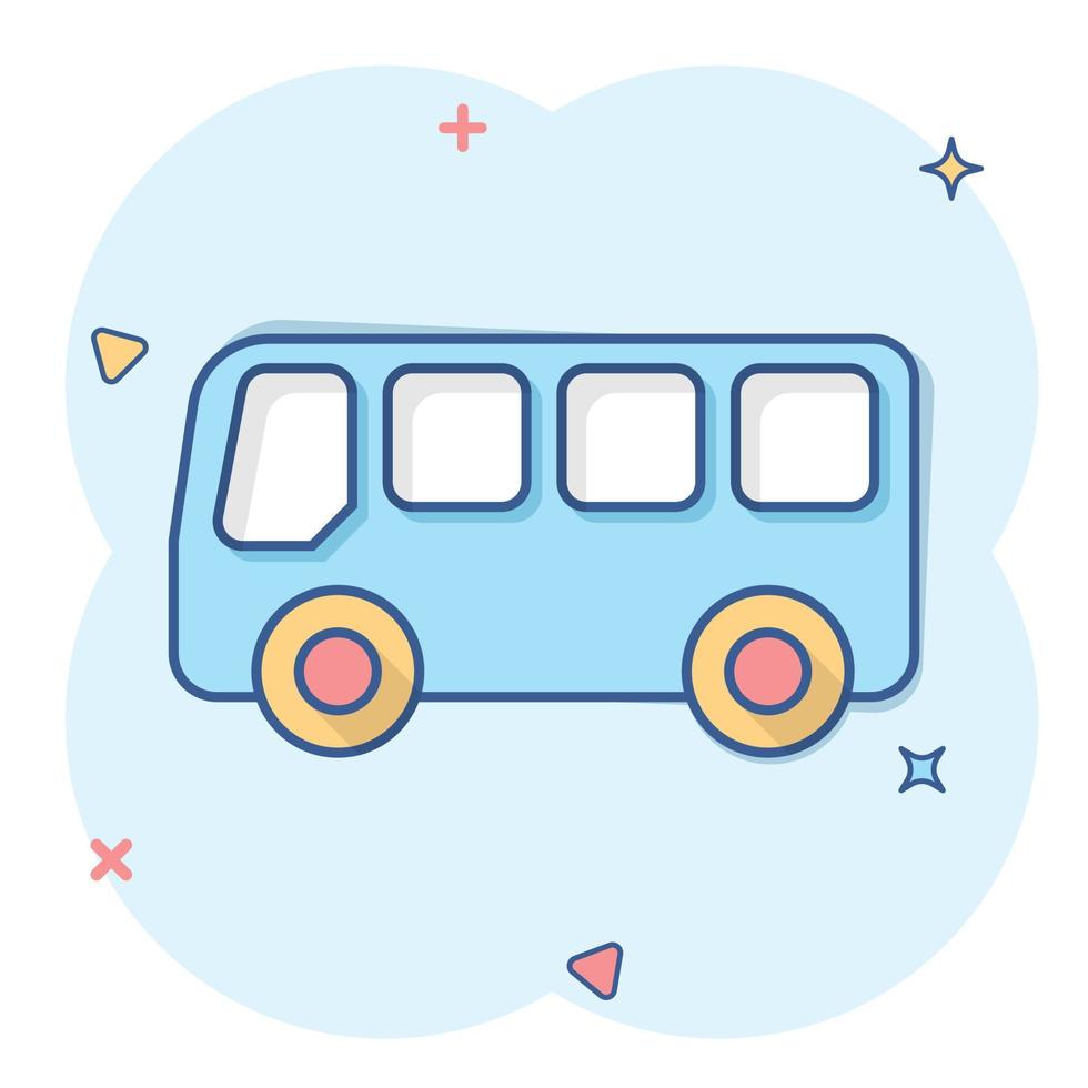 Schulbus-Symbol im Comic-Stil. Autobus-Vektor-Cartoon-Illustration auf weißem, isoliertem Hintergrund. Bustransport Geschäftskonzept Splash-Effekt. vektor