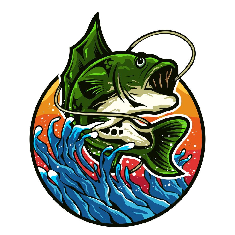 Bass-Fischen Illustration Logo-Design vektor